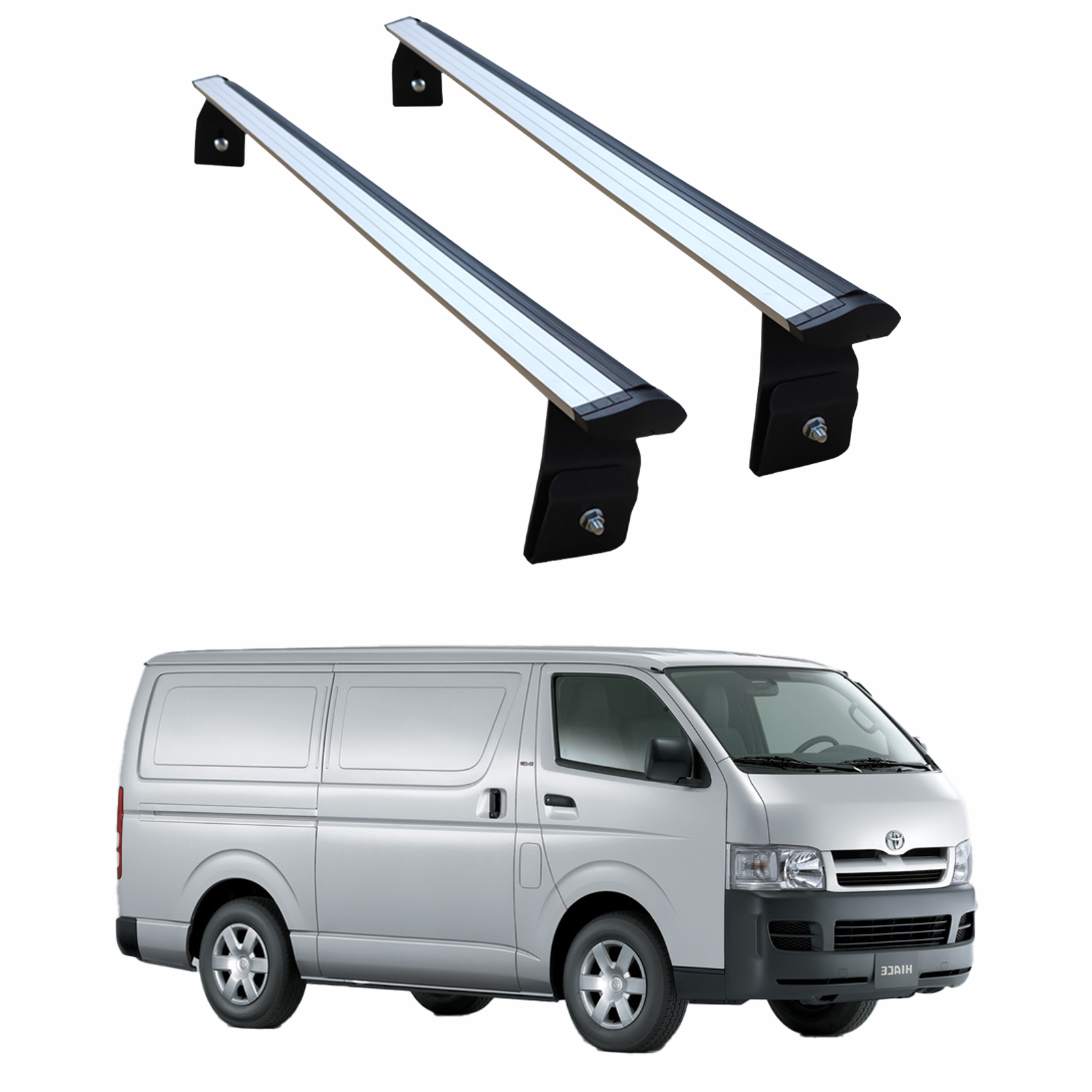 Silver Roof Rack Carrier Cross Bars Aluminum For Toyota Hiace H200 2004-2019 Silver Roof Rack Carrier Cross Bars Aluminum For Toyota Hiace H200 2004-2019